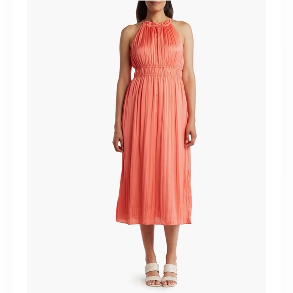 Anne Klein Pleated A-Line Halter Dress in Coral Size 12 - Picture 2 of 8